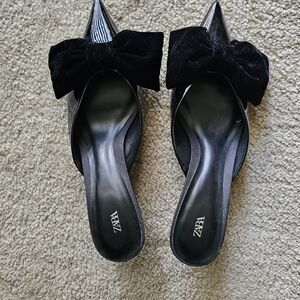 Zara Black Mules with Bow Accent